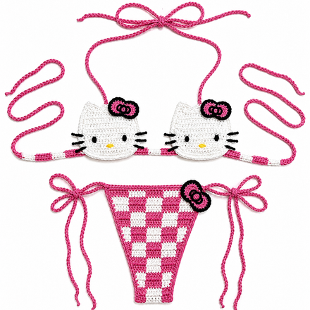 Sweet Poison Hello Kitty Crochet Bikini Set ✮ Kawaii Y2K Beach Babe Swimwear