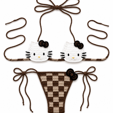 Sweet Poison Kitty Crochet Bikini Set ✮ Kawaii Y2K Beach Babe Swimwear