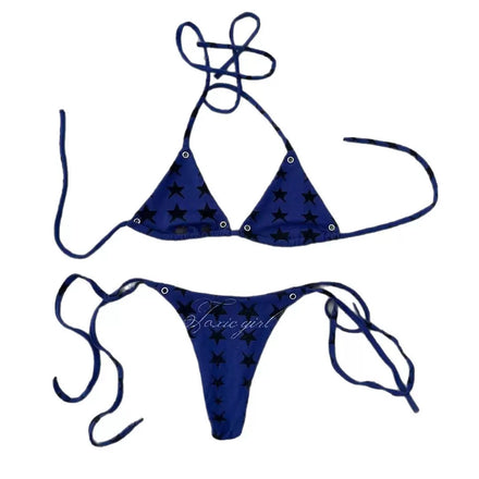 Sweet Poison Toxic Star Bikini Set ✮ Blue Y2K Alt Girl Swimwear