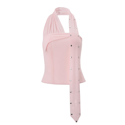 Sweet Poison Blush Studded Halter Top ✮ Coquette Y2K Baddie Top