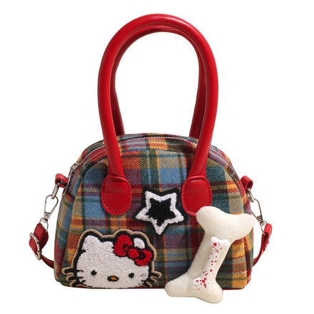 Kawaii Plaid Kitty Bow Crossbody Bag ♡ Y2K Korean Star Purse