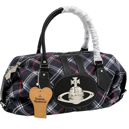 Vivienne Westwood Inspired Tartan Plaid Orb Handbag Top Handle Navy Red ♱