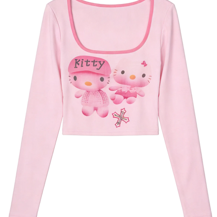 Hello Kitty Pink Long Sleeve Crop Top